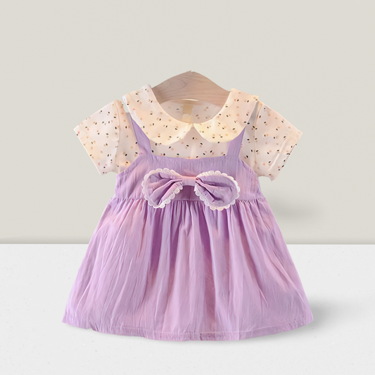 Elegance in Every Detail: New Toddler Girl Dress with Flower Bow Detailing